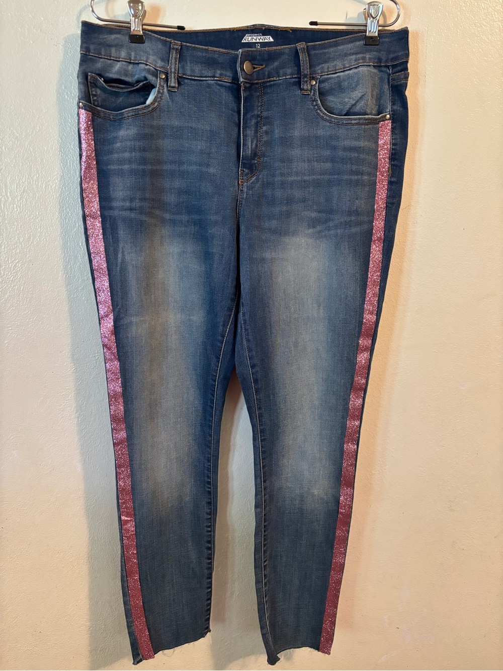 project RUNWAY Blue Skinny Jeans with Pink Sparkle Side Stripes